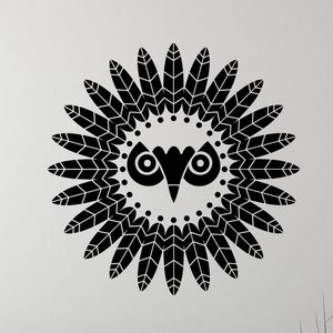 Owl Vinyl Wall Decal Feathers Abstract Bird Bedroom Living Room Stickers Mural (#3113di)