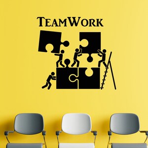 Modern Teamwork Puzzle Wall Decal - Office Decor Inspiration Workplace Decoration Stickers Mural (#1226da)