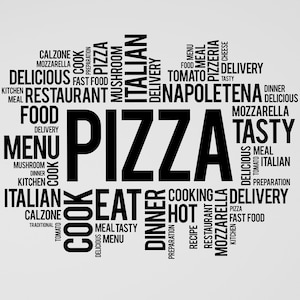 Pizza Wall Decal Pizzeria Words Cloud Italian Restaurant Decoration Fast Food Delivery Decor Window Art Vinyl Stickers Mural (#6279di)
