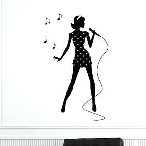 Singer Vinyl Wall Decal Silhouette Woman Girl Singing Karaoke Stickers Mural 2652di image 1