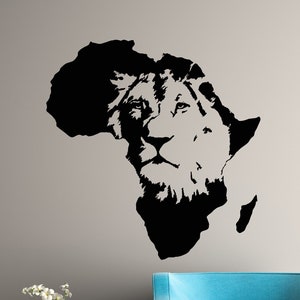 Africa Map Lion Vinyl Wall Decal African Creative Art Stickers Mural (#3179da)