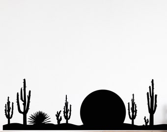 Cactus Sunset Vinyl Wall Decal: Southwest Desert Decor 1093dg