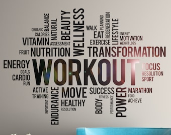 Workout Vinyl Wall Decal Wellness Gym Fitness Healthy Lifestyle Sport Stickers Mural 3158di