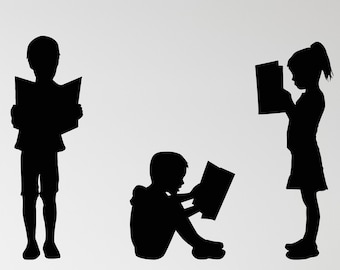 Lesen Kinder Vinyl Wandtattoo Silhouette Kinderzimmer Bibliothek Bücher Schule Klassenzimmer Kindergarten Vorschule Dekor Kunst Aufkleber Wandbild (#2863dg)
