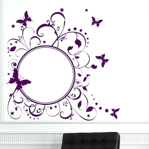 Wall Art Mural  Round Frame with Butterfly Pattern Floral Studio Decal (#2745dn)
