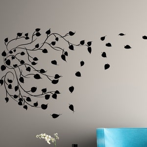 Leaves Vinyl Wall Decal Tree Blowing Branch Nature Home Room Decor Stickers Mural (#3016di)