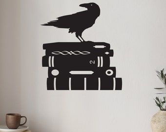 Raven Theme Vinyl Wall Art - Unique Decal for Reading Nooks Corners Library Decor Books Gothic Interior Idea Stickers Mural (#6285di)