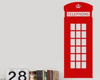 Red Telephone Box Vinyl Wall Decal England London English Decor Stickers Mural (#3215da)