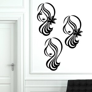 Wall Vinyl Decal Sticker Silhouette Beautiful Woman&#39;s Head Makeup Hairstyle Beauty Salon Decor (2422dn)