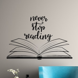 Open Book Vinyl Wall Decal Home Library School Classroom Quote Reader Reading Decor Stickers Mural (#3175di)