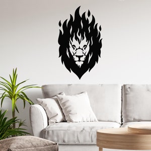 Lion Head Vinyl Wall Decal Flame Tongue Abstract Wild Jungle Animal Tribal Decor Safari Decoration Stickers Mural (#126dl)