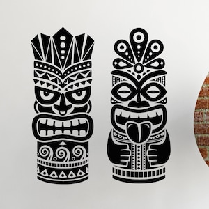 Tiki Vinyl Wandtattoo Totem Traditionelle Statue Polynesien Hawaii Tribal Decor Wandbild (#5120dg)