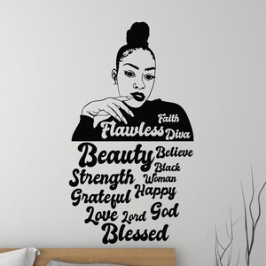 Beautiful African Woman Vinyl Wall Decal Afro Inspirational Words Stickers Mural (#3172dg)