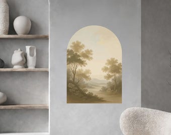 Adesivo de parede Japandi em vinil com arco, paisagem em tons terrosos, decoração de parede neutra, arte minimalista escandinava japonesa dci737