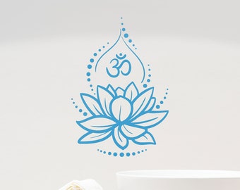 Lotus Vinyl Wall Decal Flower with Om Sign Hinduism Zen Yoga Meditating Meditation Room Decor Stickers Mural (#2549di)