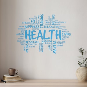 Health Words Vinyl Wall Decal Healthcare  Hospital Pharmacy Clinic Home Gym Medical Office Nurse Hospital Stickers Mural (#3183di)