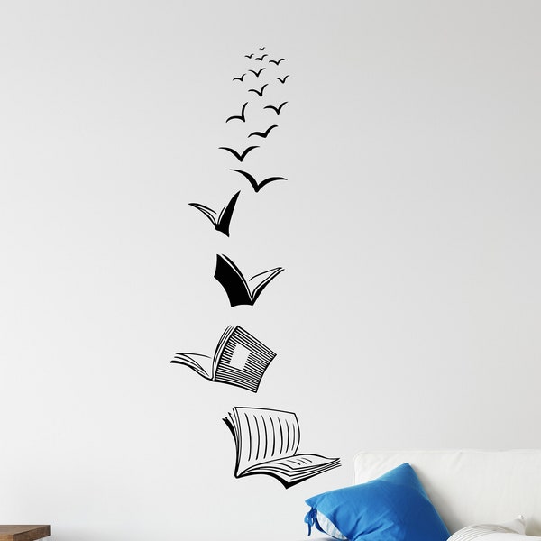 Flying Books Vinyl Wall Decal Home Library Reading Corner School Classroom Decor Home Art Stickers Mural (#3521da)