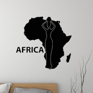 Africa Vinyl Wall Decal African Woman Map Ethnic Decor Stickers Mural (#3204da)