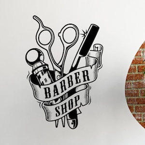Barbershop Vinyl Wall Decal Shaves Service For Man Haircut Barber Tools Stickers Mural (#3894dg)