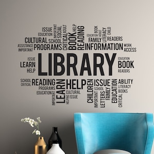 Library Words Vinyl Wall Decal Books Reading Room Corner School Stickers Mural (#3182di)