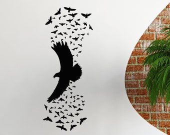 Birds Vinyl Wall Decal Flying Patterns Black Raven Gothic Style Halloween Stickers Mural (#1233dg)