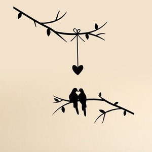 Romantic Birds Vinyl Wall Decal Tree Branches Heart Home Decor Stickers ...