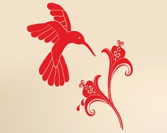 Wall Vinyl Decal Hummingbird Flower Garden Nature Living Room Decor (#2405dn)
