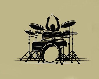 DRUM SET DRUMS DRUMMER BAND MUSIC GRAPHIC DECAL STICKER ART CAR WALL DECOR