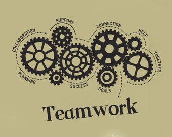 Teamwork Gears Vinyl Wall Decal Office Space Decor Interior Stickers Mural (#2871di)