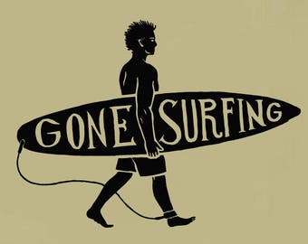 Surfer Vinyl Wall Decal Surfing Man Quote Beach Style Surf Room Decor Stickers Mural (#2723di)