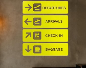 Airport Sign Vinyl Wall Decal Aviation Theme Arrivals Departures Words Flight Traveler Gift Travel Art Room Decoration Stickers (#057dl)