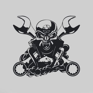 Wall Vinyl Decal Car Skull  Engine Steam punk Auto Repair Tools Decor for Garage Man Cave (#1029di)