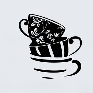 Tea Cups Vinyl Wall Decal Kitchen Dining Room Cafe Window Art Decor Stickers Mural (#2678di)
