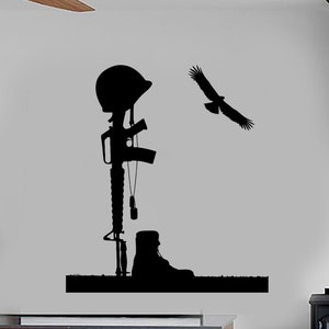 Wall Vinyl Marine Fallen Soldier Helmet Rifle Guaranteed Quality Decal Mural Art 1650dz