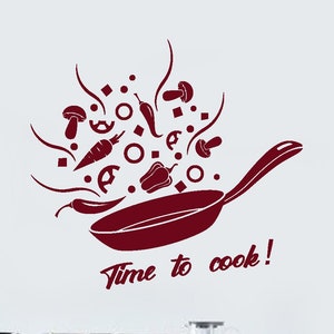 Time to Cook Vinyl Wall Decal Kitchen Restaurant Pan Vegetables Stickers Mural (#3222da)