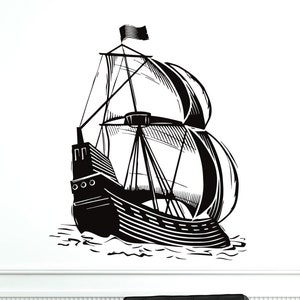 Schip vinyl muursticker jacht oceaan zee nautische stijl gegarandeerde kwaliteit stickers muurschildering (#2083di)
