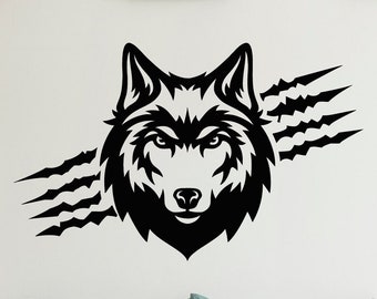 Wolf Vinyl Wall Decal Predator Ornament Head Wild Animal Stickers Mural (#5435dg)