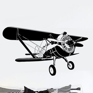 Wall Vinyl Airplane Retro Biplane Guaranteed Quality Decal Mural Art 1647dz