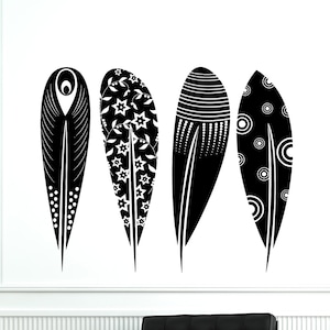 Adhesivo de vinilo para pared con diseño de plumas de pájaros y adornos tribales 1871dz