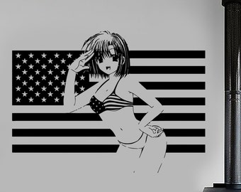 Adesivo da parete in vinile Anime Sexy Suite Girl Manga US Flag qualità garantita 1691dz