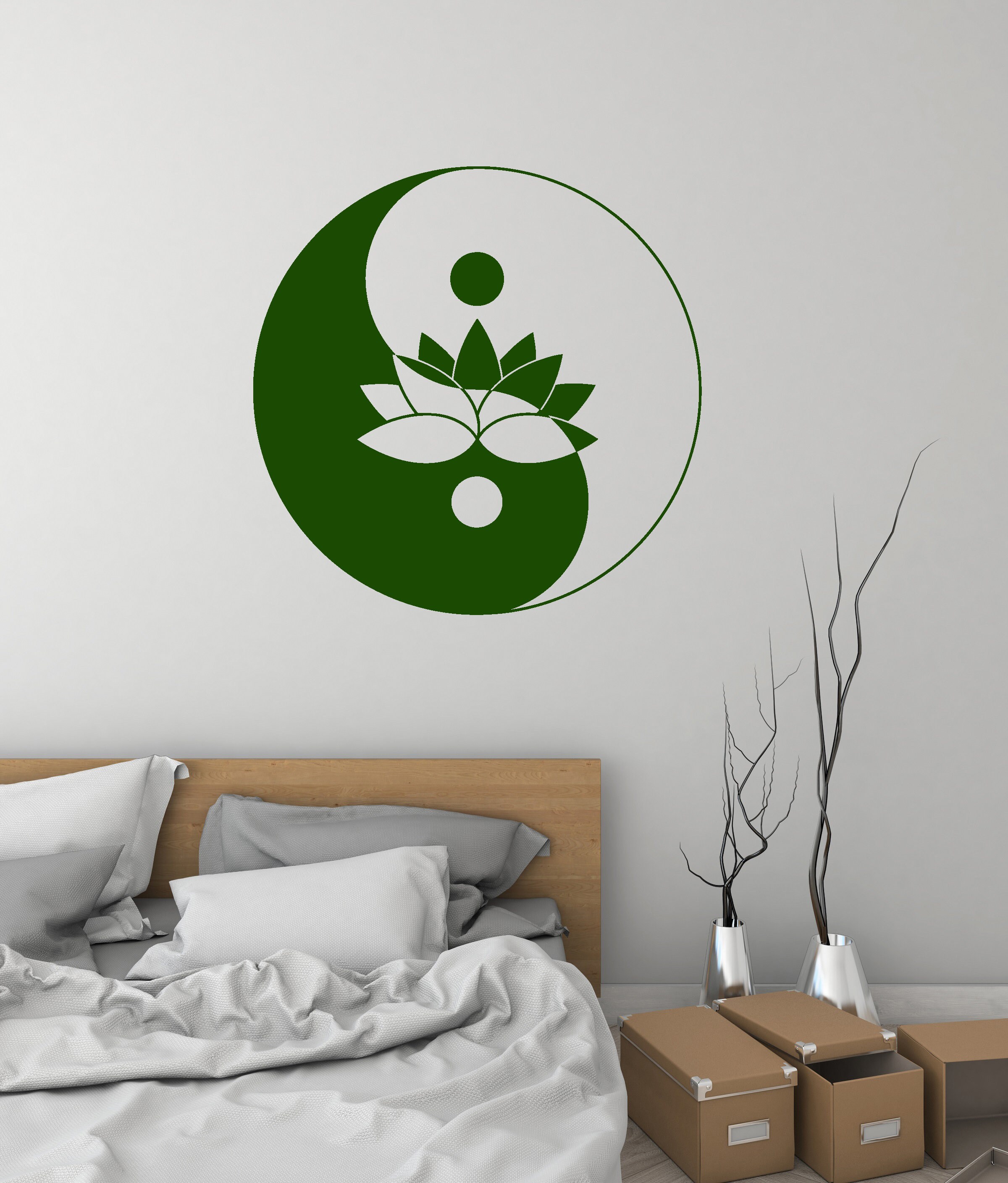 Yin Yang Lotus Vinyl Wall Decal Zen Meditation Room Yoga Studio Flower ...