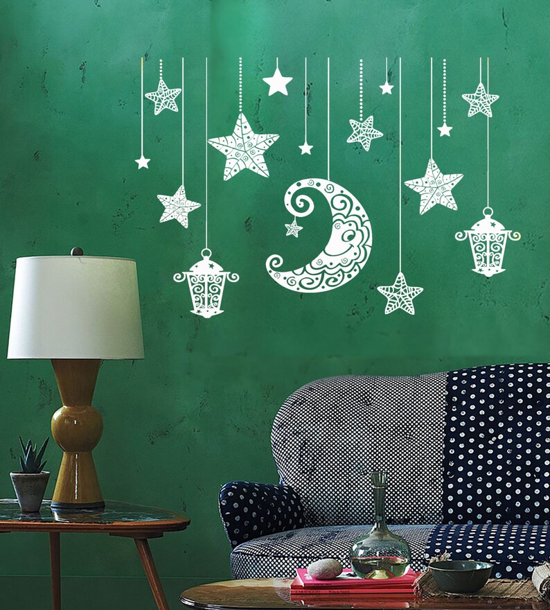 Wall Vinyl Decal Moon and Stars Night Sky Ethnic Sketch Style | Etsy