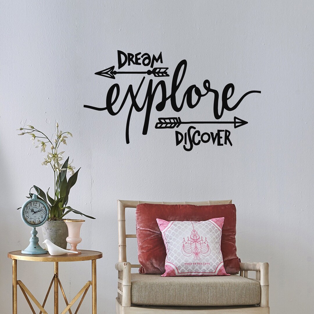 Dream Vinyl Wall Decal Explore Discover Travel Motivational Phrase ...