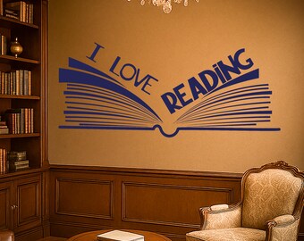 I Love Reading Open Book Vinyl Wall Decal – Literary Wall Art for