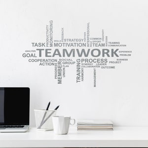 Sticker mural en vinyle Travail d'équipe Mots de motivation pour le travail d'équipe Décoration d'espace de bureau à domicile Stickers muraux pour fenêtre 6521di image 2