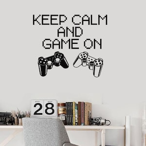 Wall Vinyl Decal Children&#39;s Room Decor Keep Calm and Game On Computer Game Joysticks Decoration (#1108di)