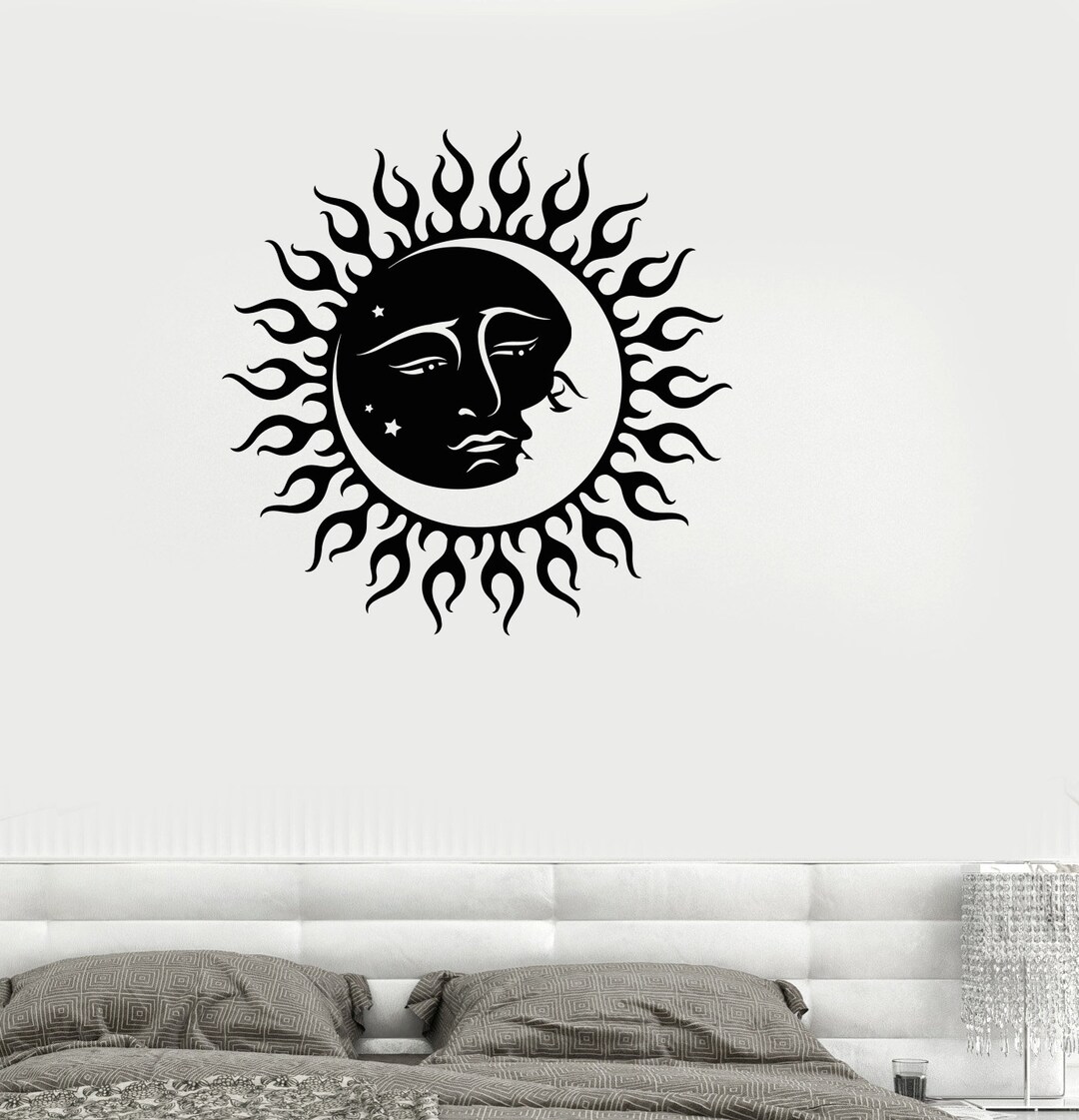 Wall Vinyl Decal Bedroom Decoration Sun and Moon Kissing Romantic ...
