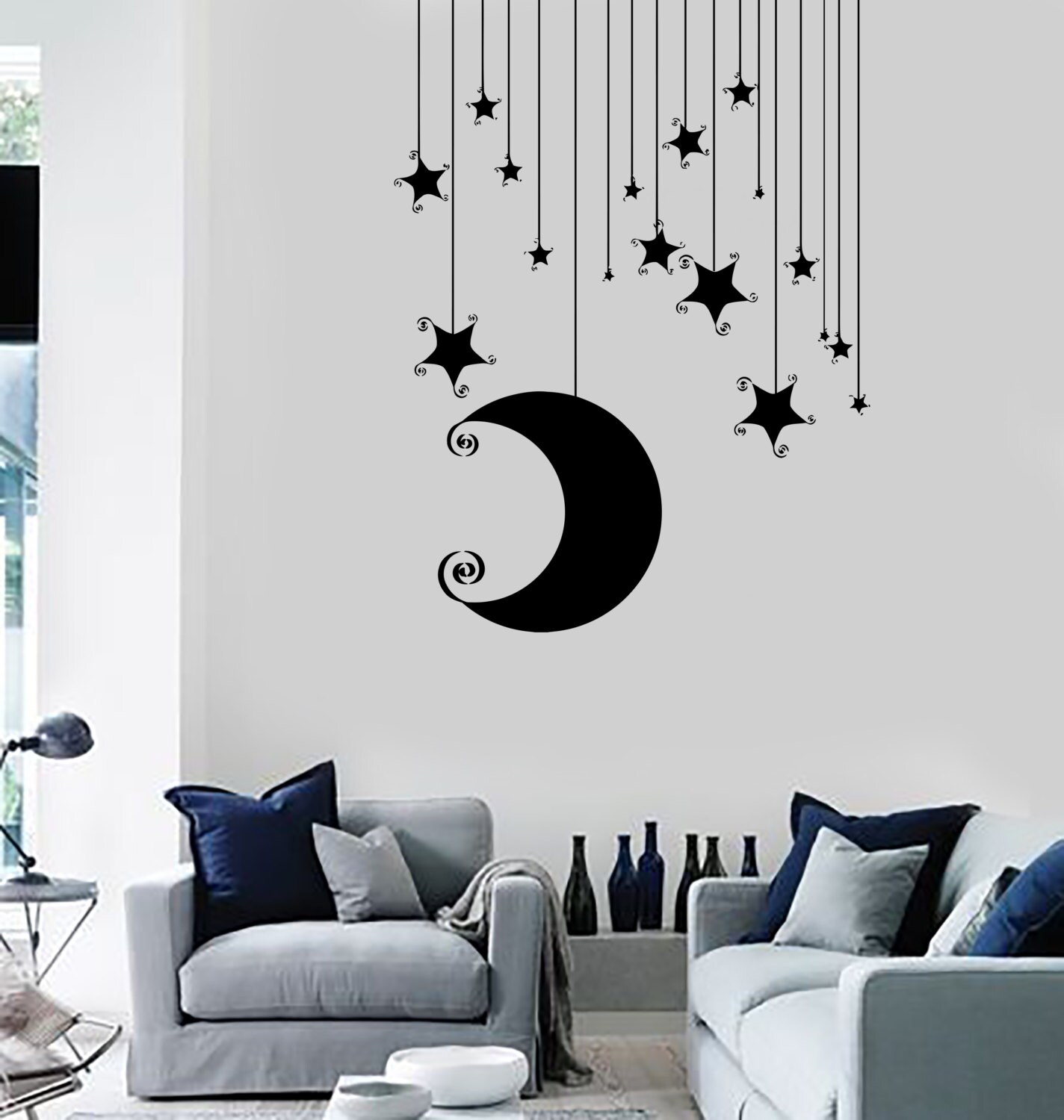 Wall Vinyl Decal Romantic Bedroom Stars Moon Cool Kids Decor Mural Art ...