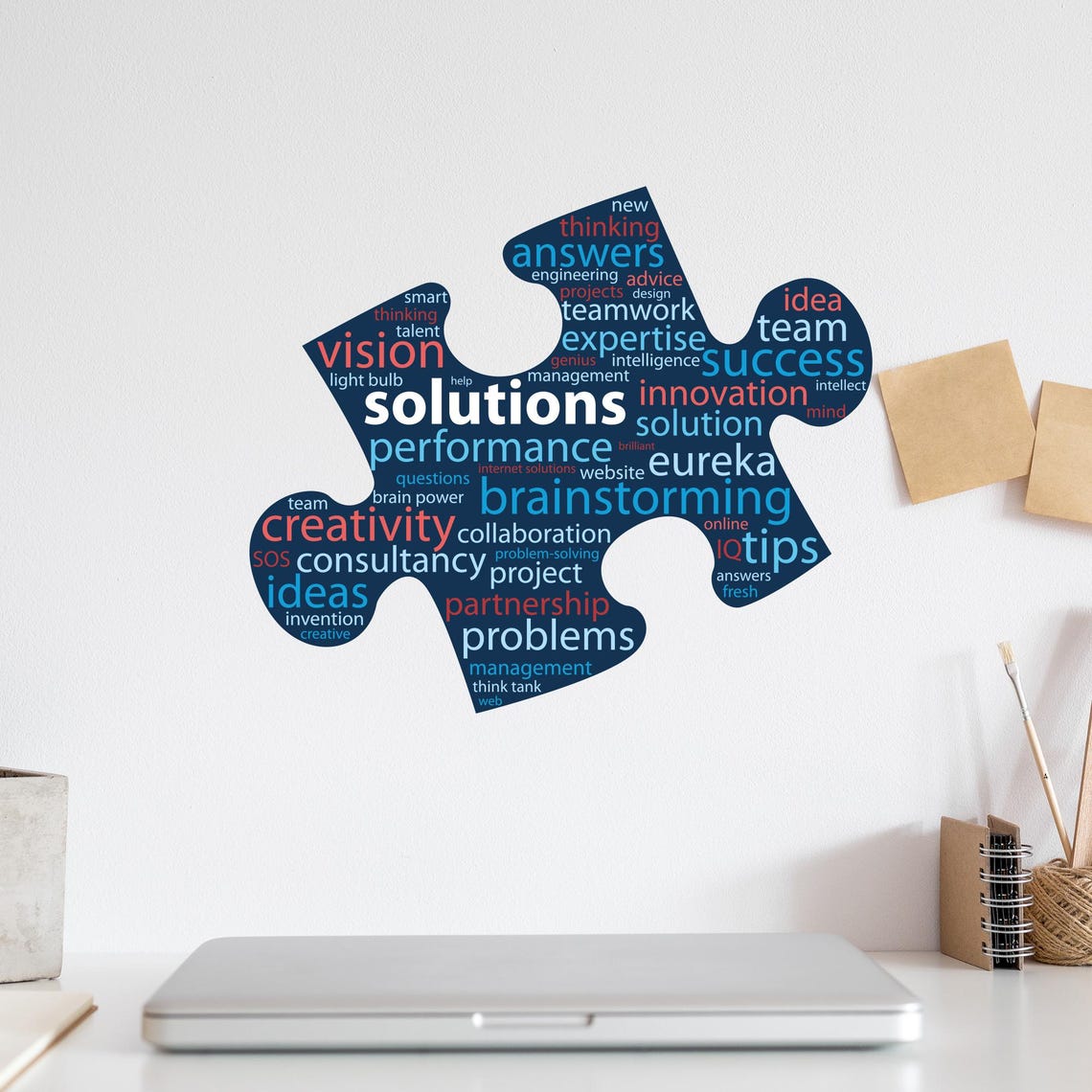 Puzzle Piece Brainstorm Wall Decal, Teamwork Office Wall Decor, Word ...