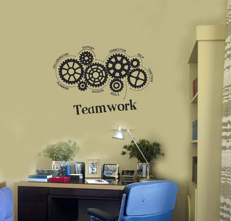 Teamwork Gears Vinyl Wall Decal Office Space Decor Interior Stickers ...
